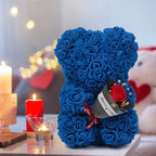 Artificial Rose Teddy Bear – 25cm Flower Figurine for Anniversary Gifts