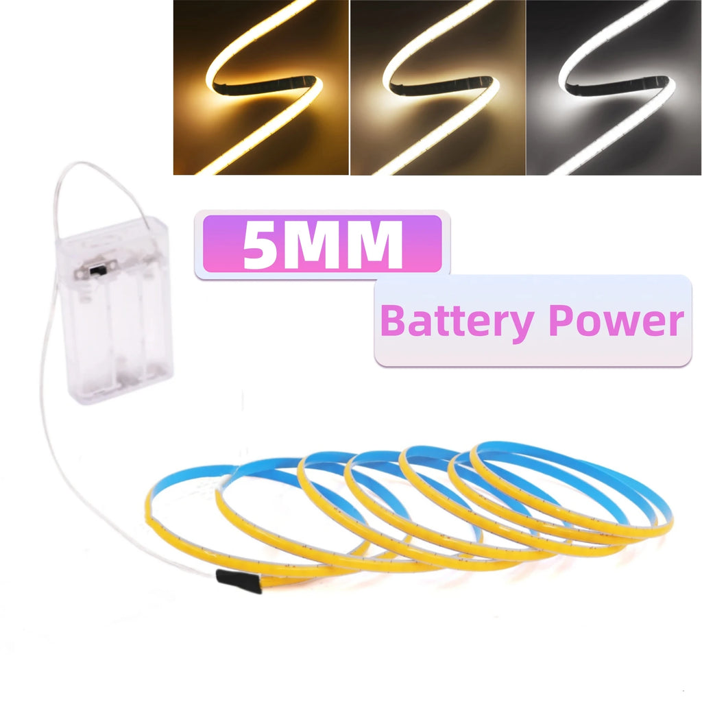Flexible COB LED Strip Light – High Density Battery Powered for Night Decor