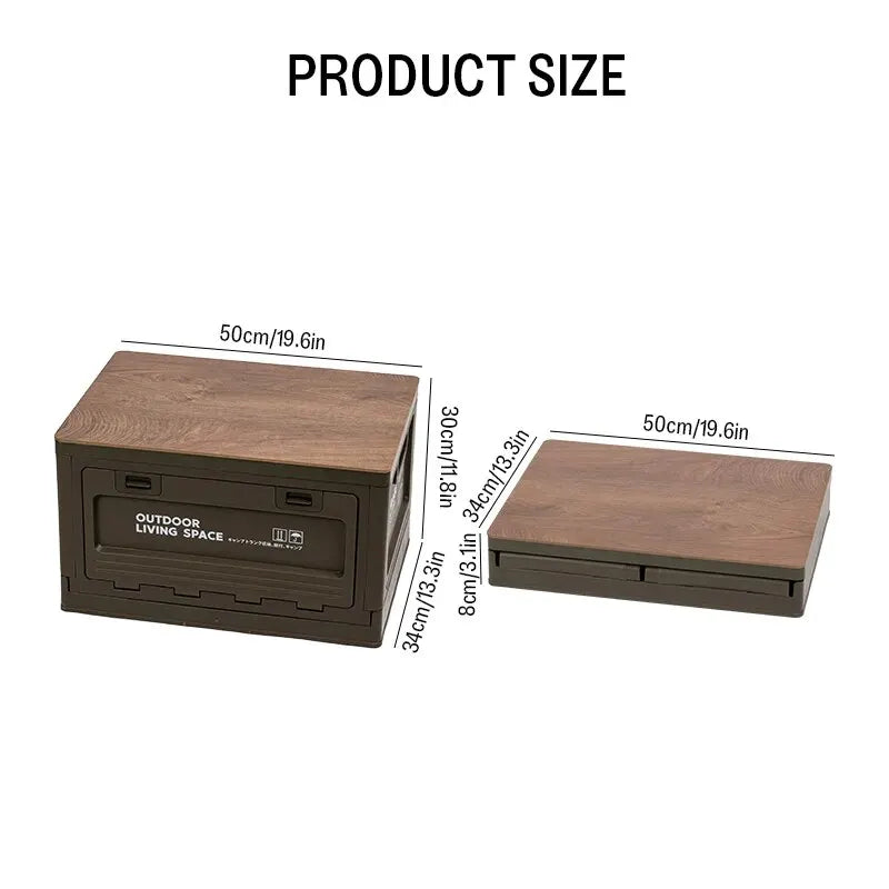 Folding Storage Box – Wooden Lid for Camping and Car Trunk Organization