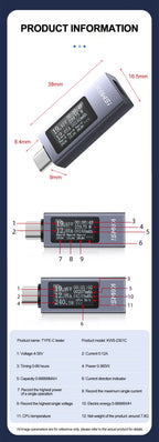 Digital USB-C Power Tester – Voltage and Current Monitor for Battery Testing