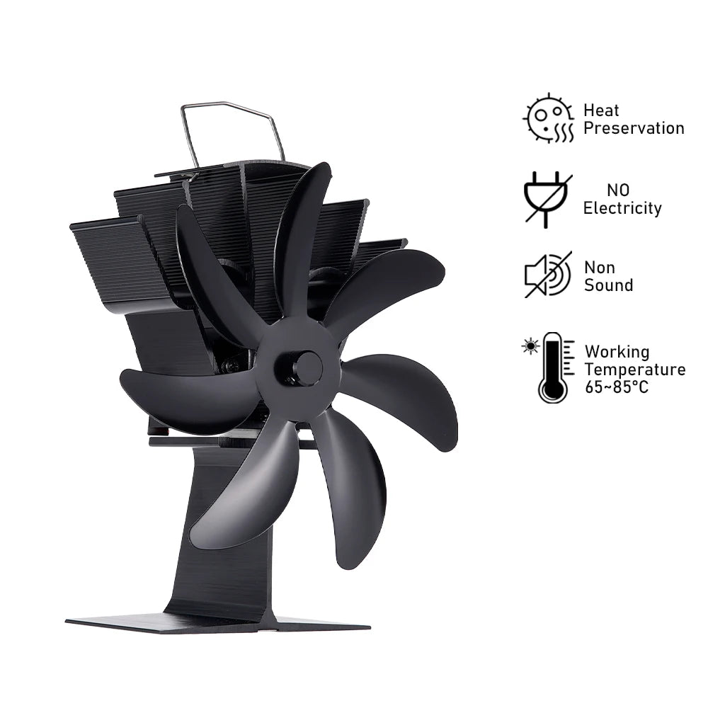 7-Blade Heat Powered Stove Fan – Silent Aluminum Eco-Fan for Log Wood Burners
