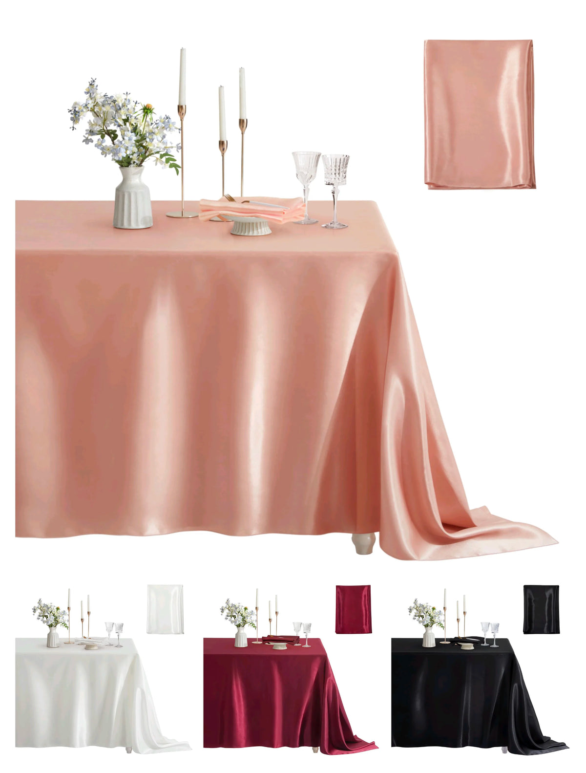 Rectangle Satin Tablecloth – Silky Soft Solid Table Cover for Wedding Banquet