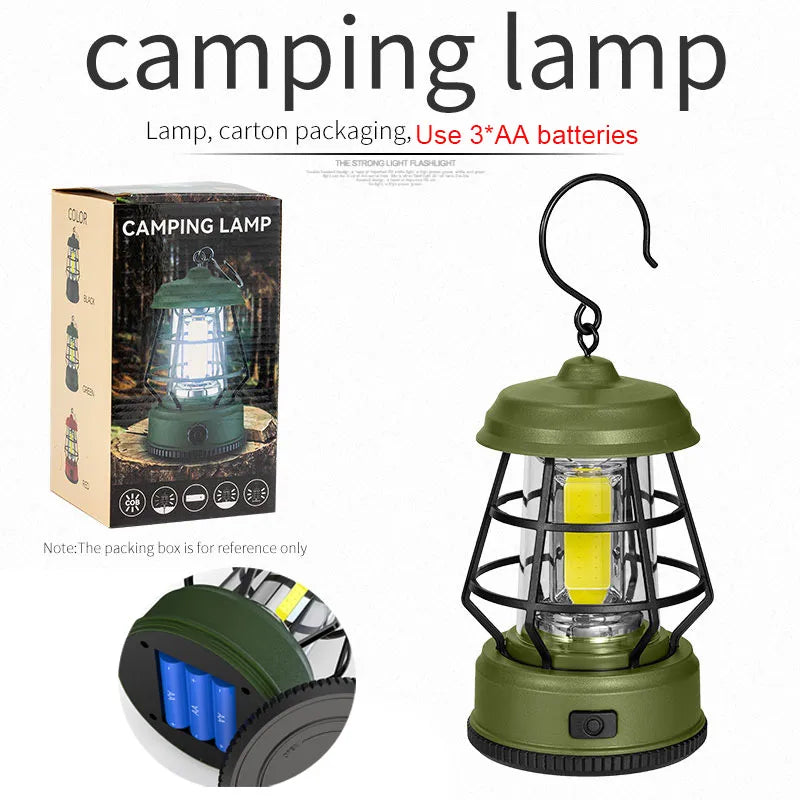 Retro LED Tent Lantern – Portable Hanging Lamp for Outdoor Camping