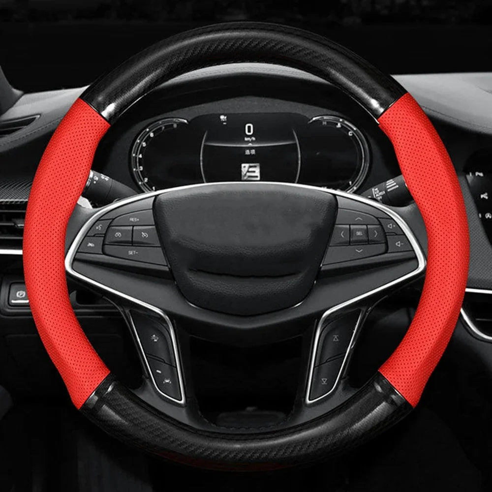 Carbon Fiber Steering Wheel Cover – Anti Slip Leather for Vehicle Interior