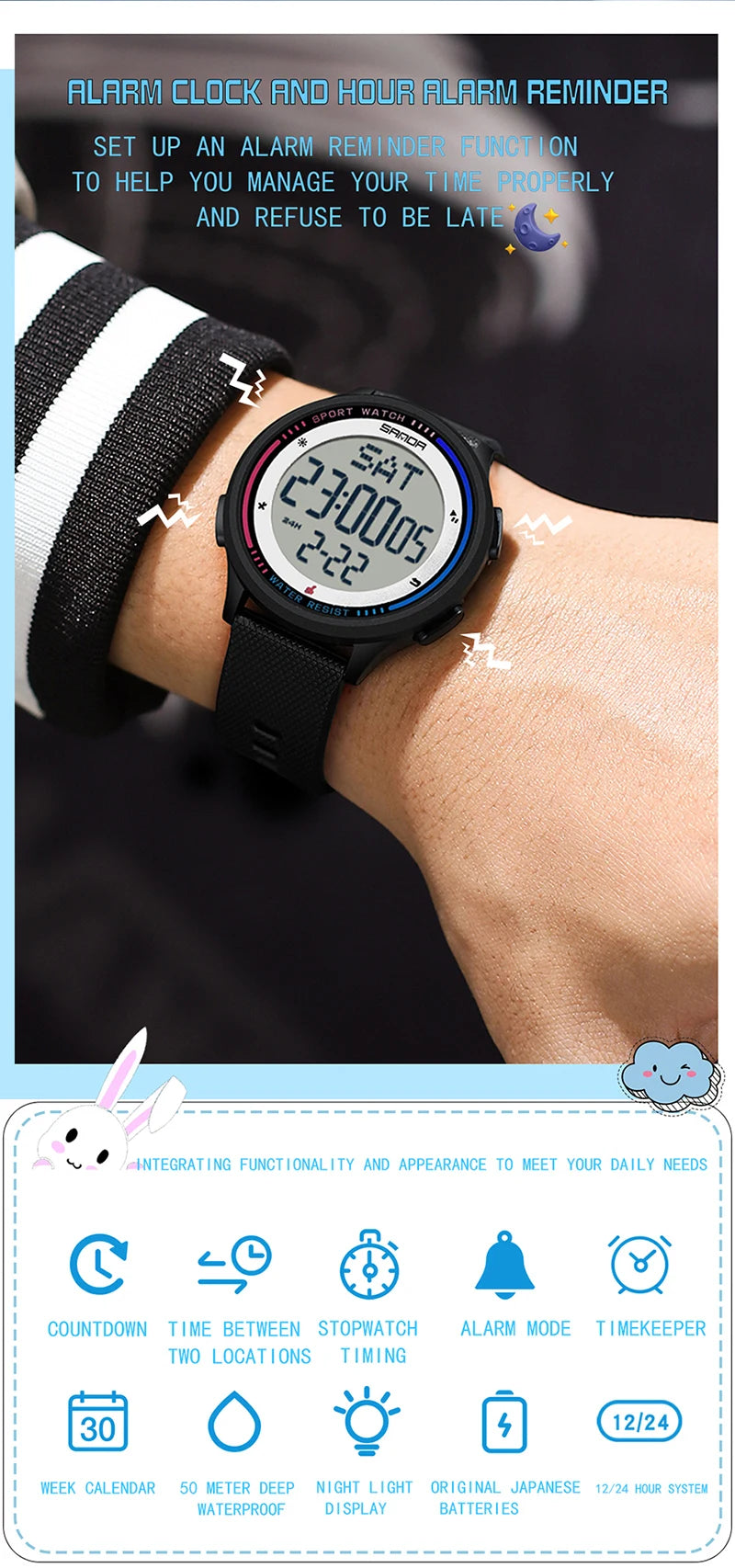 Digital Sports Watch – Waterproof Large Display for Outdoor Athletics