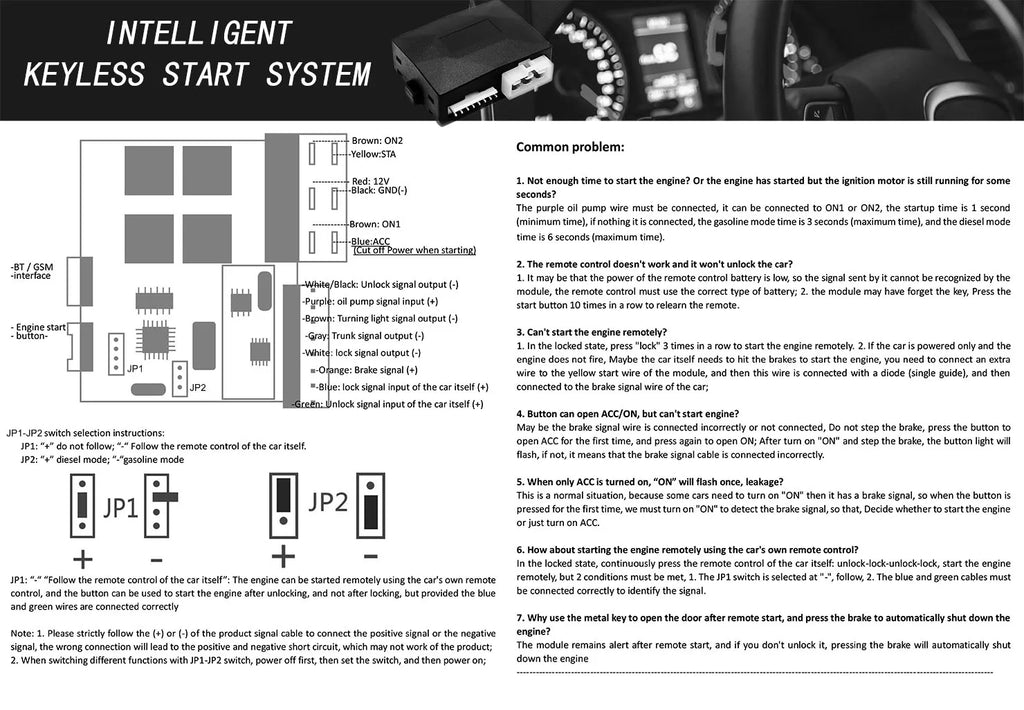 Universal Car Alarm System – Push Button Remote Start for Vehicle Security
