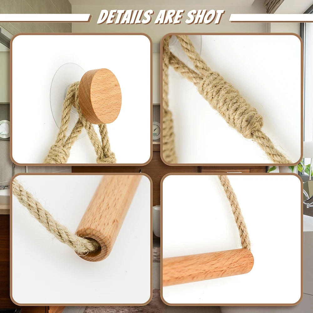 Adhesive Hemp Paper Towel Holder – Wall Mounted Rack for Bathroom Storage