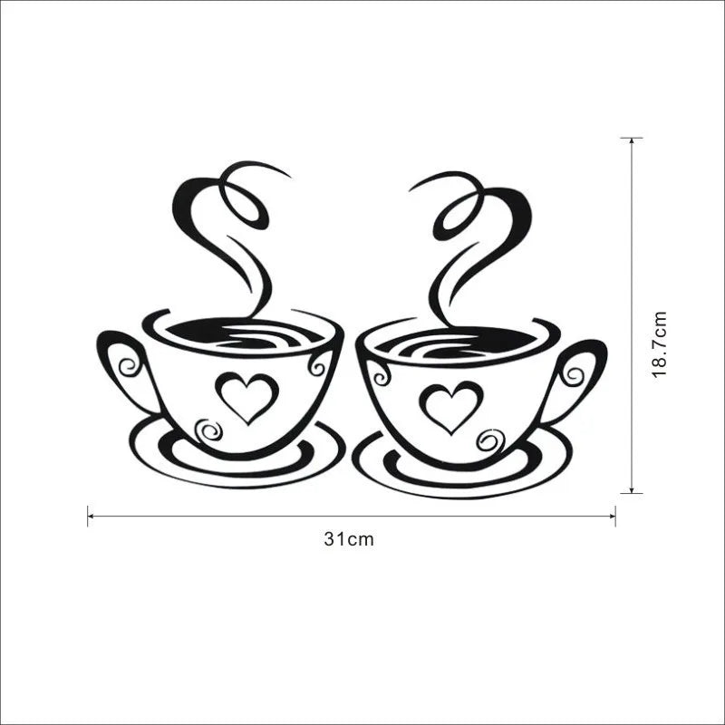 Coffee Cup Wall Stickers – Adhesive Vinyl Decals for Cafe Kitchen Decor
