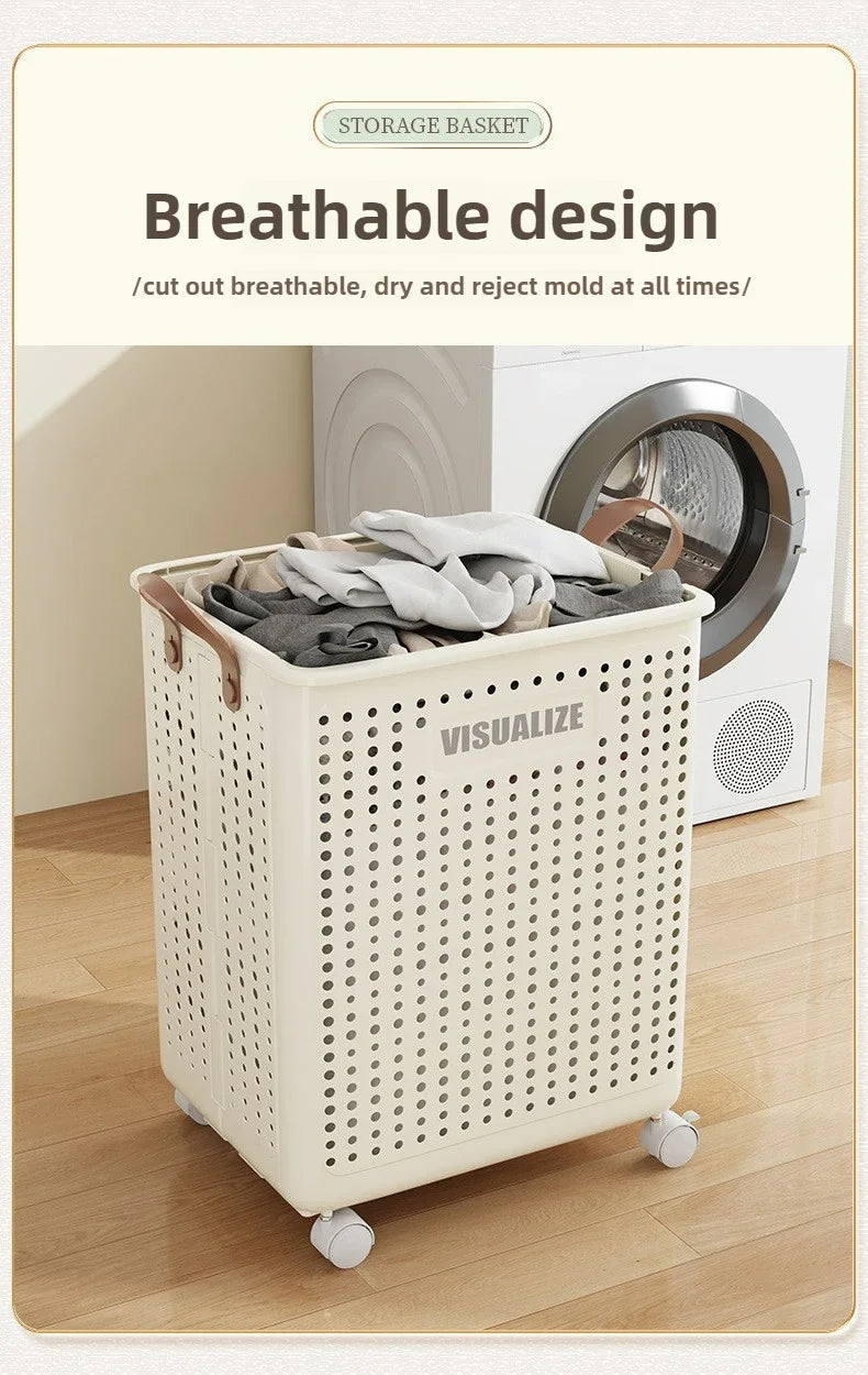 Rolling Laundry Hamper – Large Capacity Collapsible Basket for Bathroom