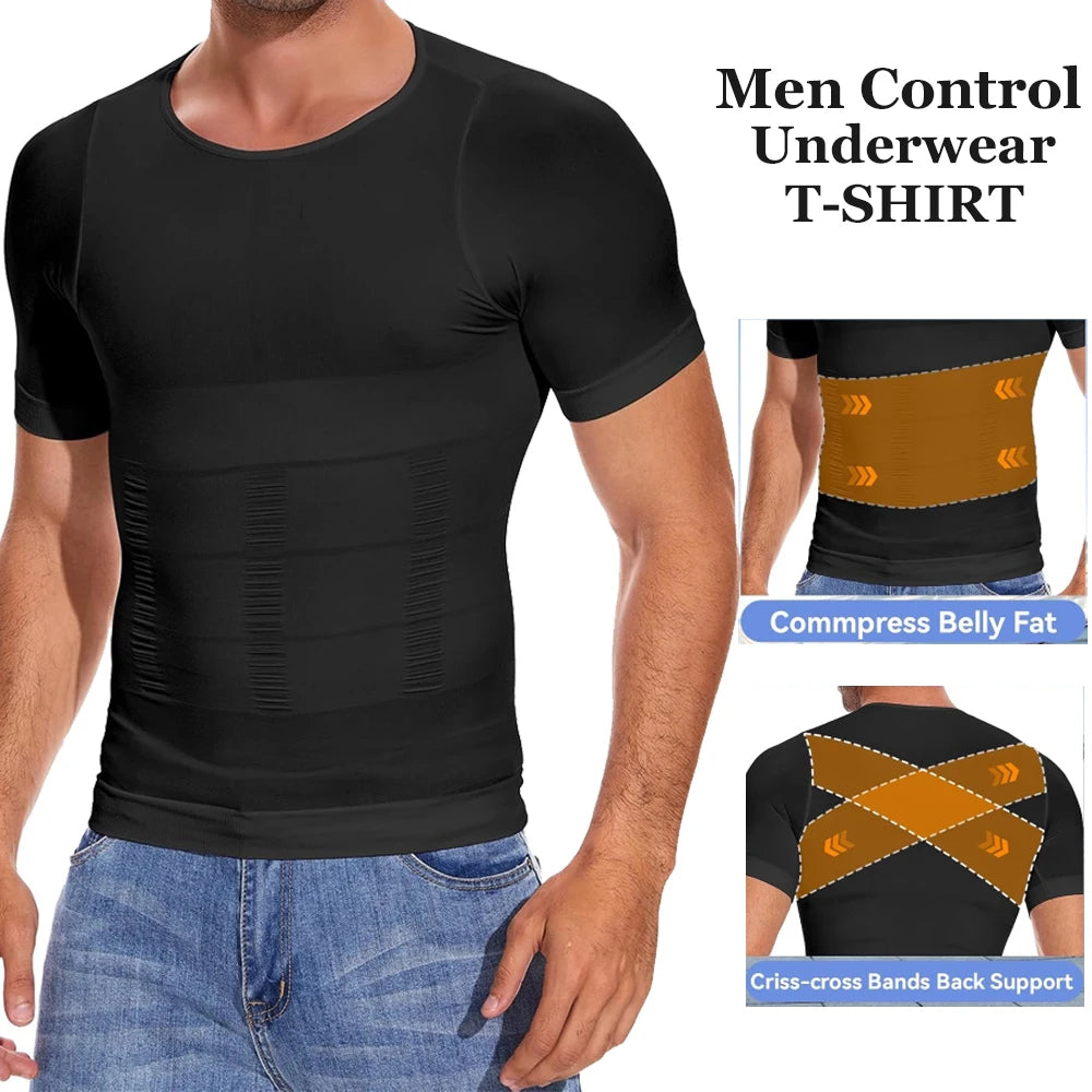 Men's Compression Shapewear Shirt – V-Neck Tummy Control for Fitness Workout