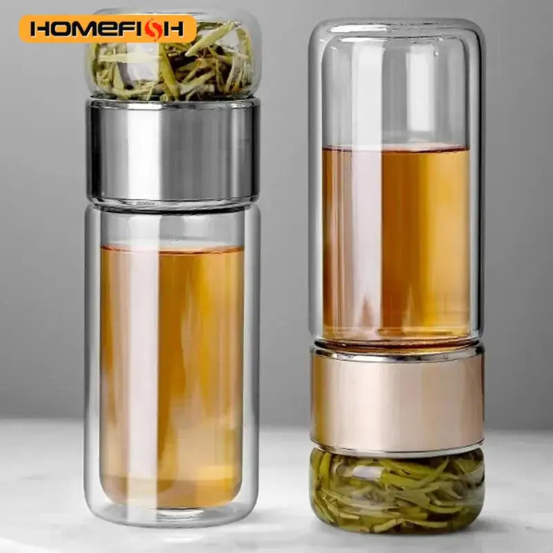 Borosilicate Glass Tea Infuser – Double Layer Bottle for Office and Travel