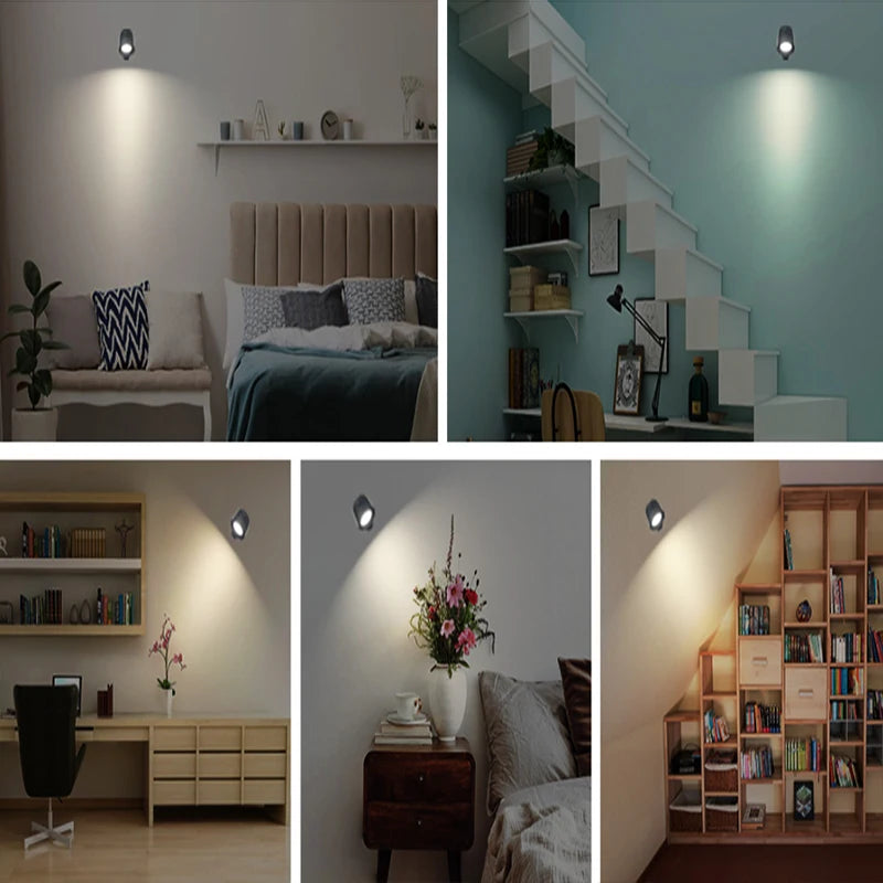 Wireless Double Head LED Wall Lamp – 360 Rotating Night Light for Bedroom Reading