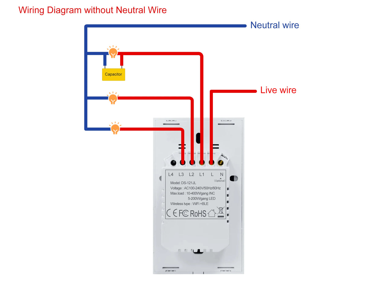 Smart Wifi Touch Light Switch – No Neutral Wire Required for Home Automation