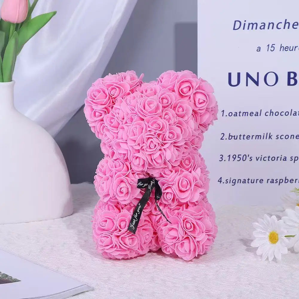 Artificial Rose Flower Bear – Romantic Gift for Valentine's Day and Birthday