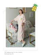 Plus Size Striped Pajama Dress – Short-Sleeved Cartoon Sleepwear for Women