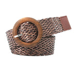Braided Straw Waist Belt – Boho Wooden Buckle Accessory for Women
