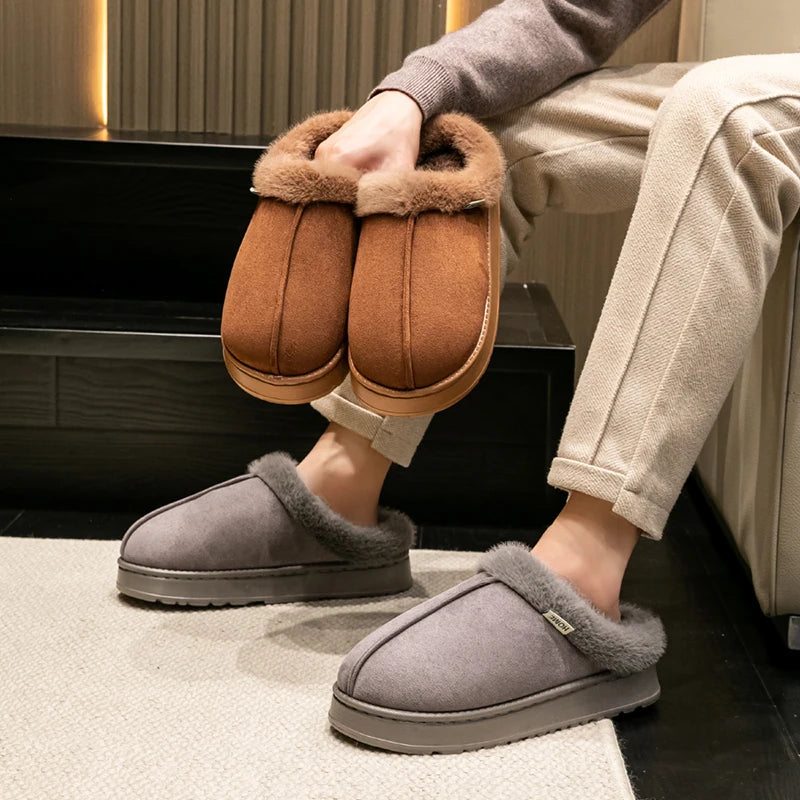 Fluffy Fur-Lined Slippers – Anti-Slip Thick Sole Winter Shoes for Indoor Home Use