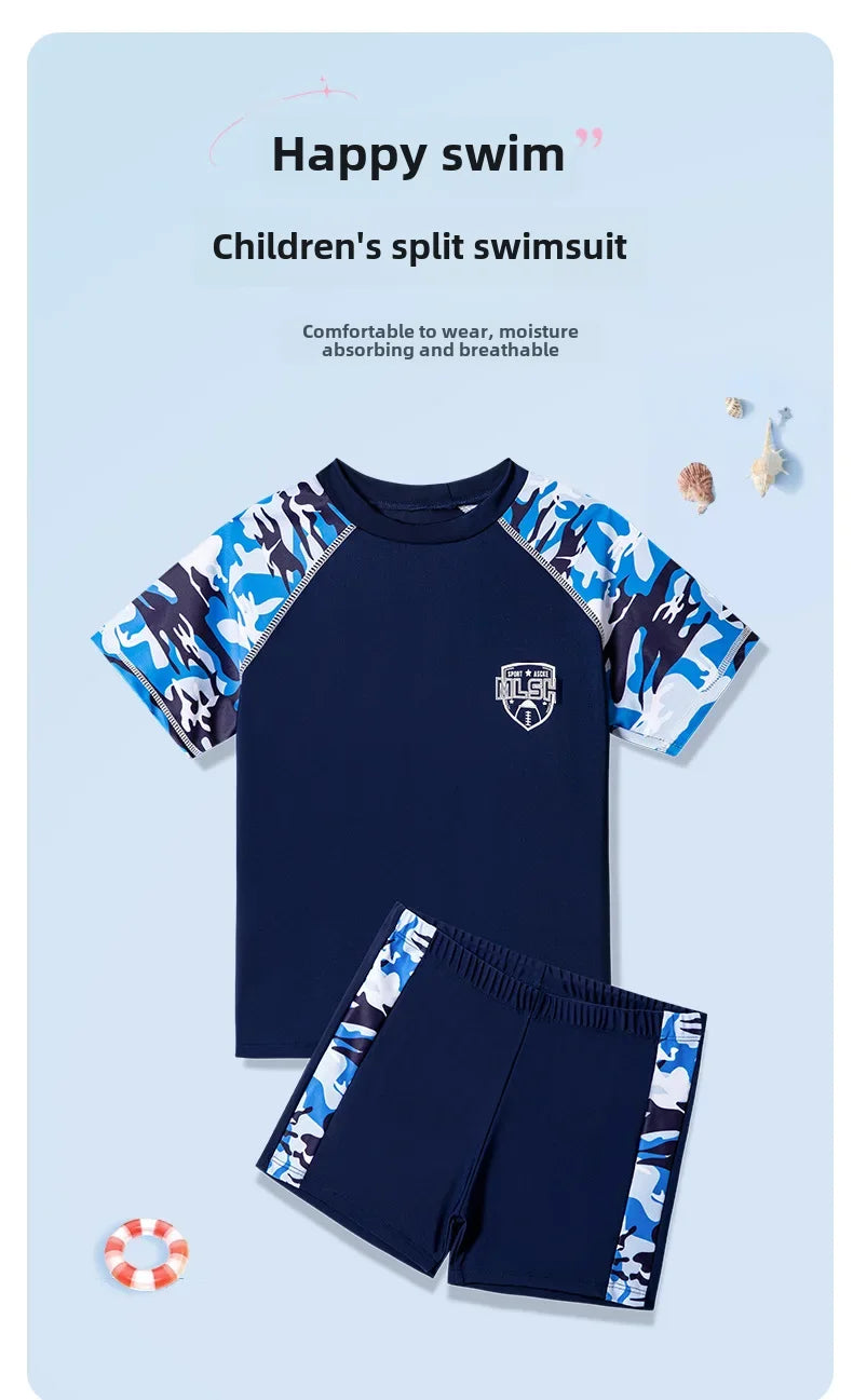 Boys Camouflage Swimsuit – Two-Piece Thermal Set for Swimming Training