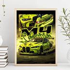 Abstract JDM Sports Car Canvas Wall Art – Blue Miata Supra E36 Print for Home Decor