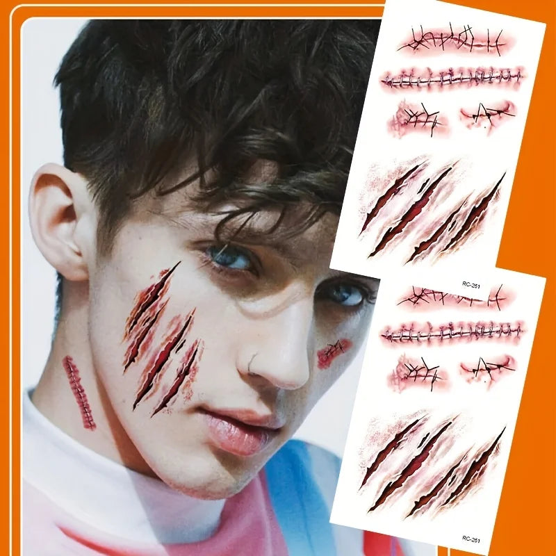 Realistic Fake Scar Tattoos – Bloody Wound Decals for Halloween Makeup