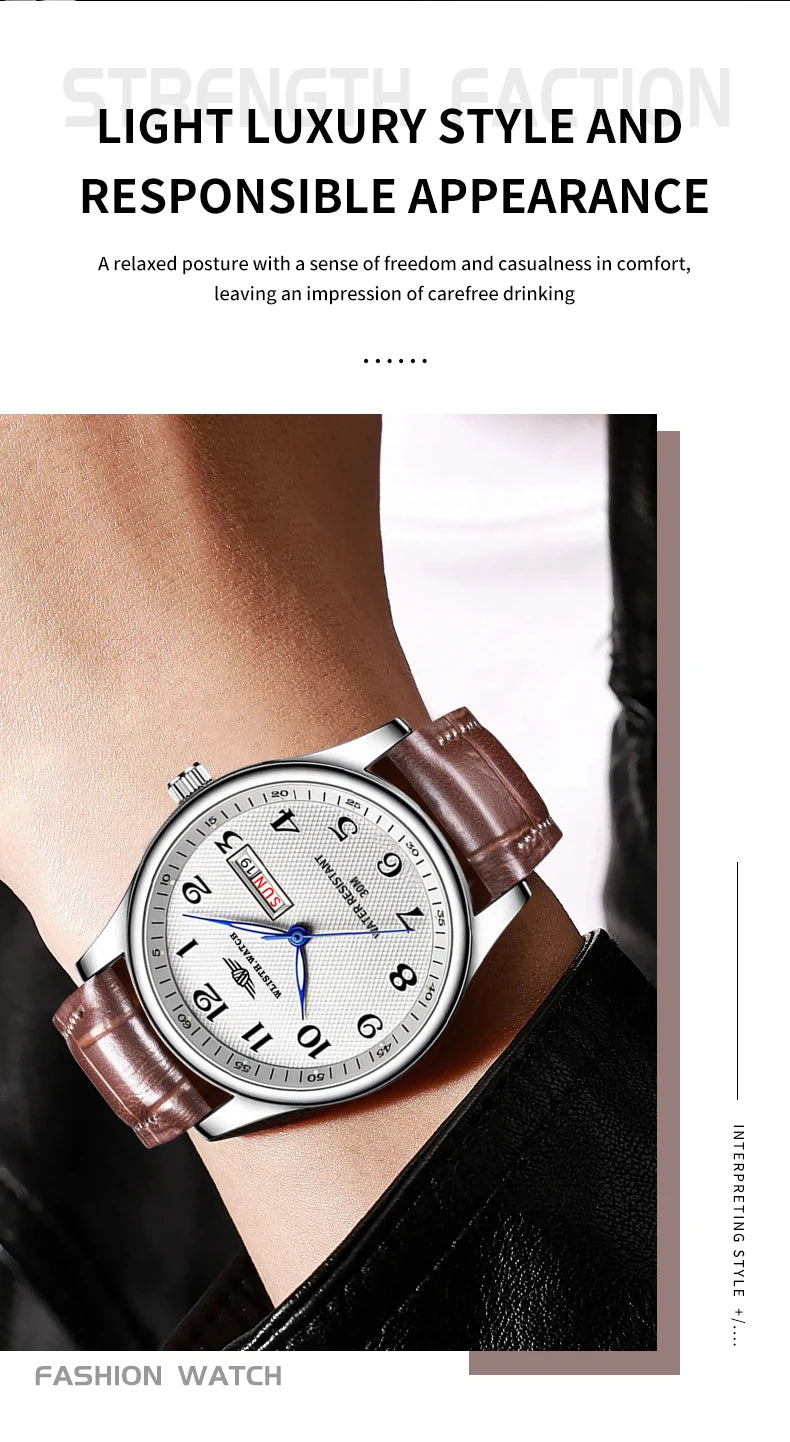 Stainless Steel Quartz Watch – Arabic Numerals Calendar for Men Gifts