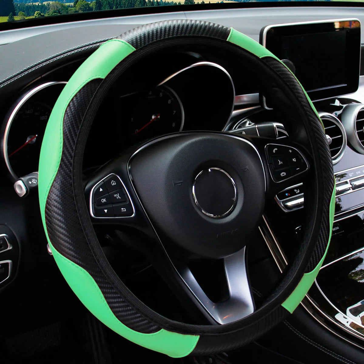 Carbon Fiber Steering Wheel Cover – 15 Inch Universal Car Interior Accessory