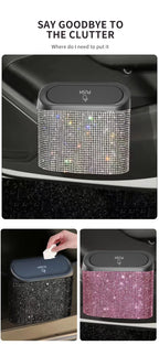 Bling Car Trash Bin – Crystal Seat Back Garbage Storage for Women Interior