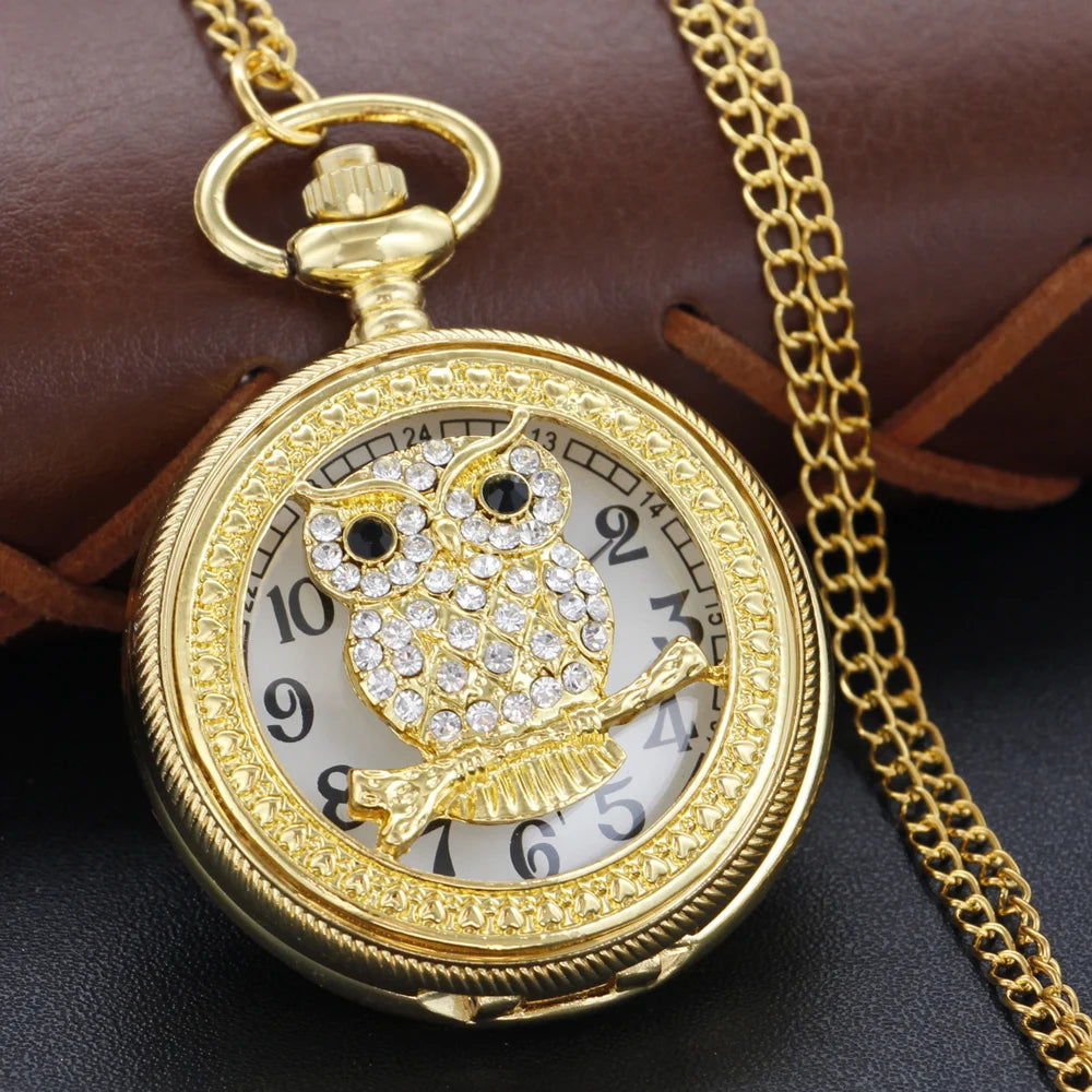 Emerald Diamond Pocket Watch Necklace – Luxury Gold Pendant for Gift