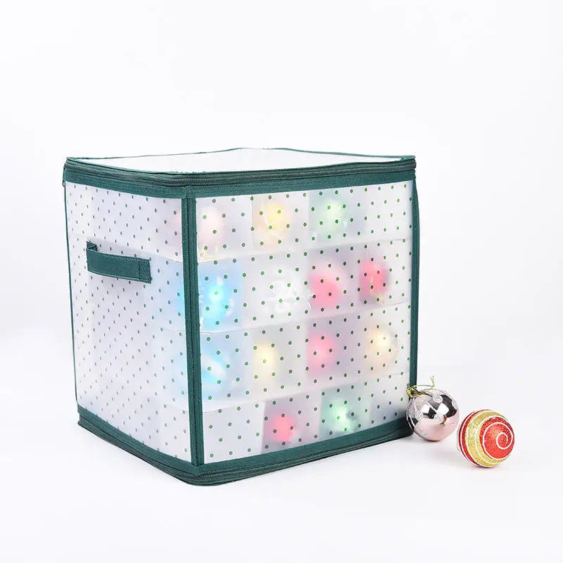 64-Grid Christmas Ornament Storage Box – Foldable PP Organizer for Holiday Decor