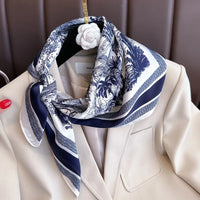 Floral Print Silk Square Scarf – Elegant Women Headwear and Accessory