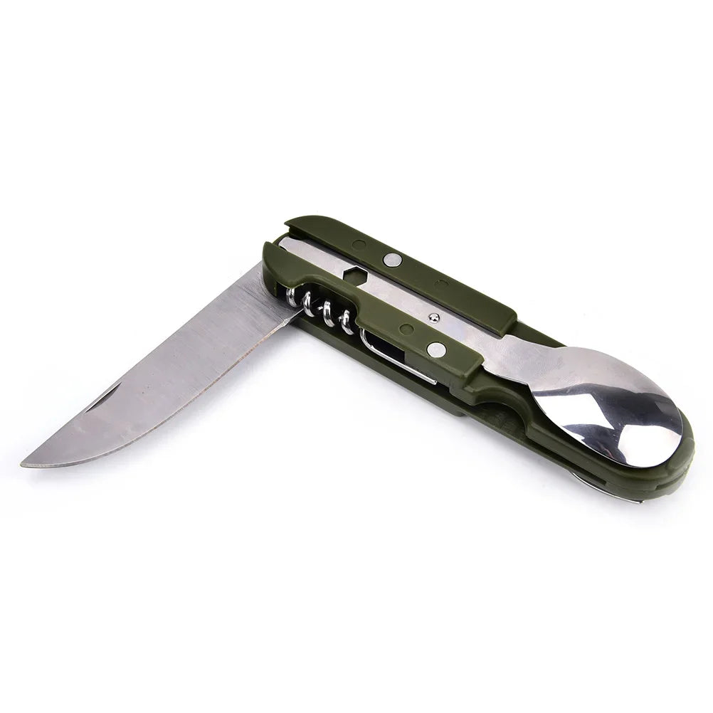 Stainless Steel Folding Camping Cutlery – Portable Utensils for Outdoor Hiking