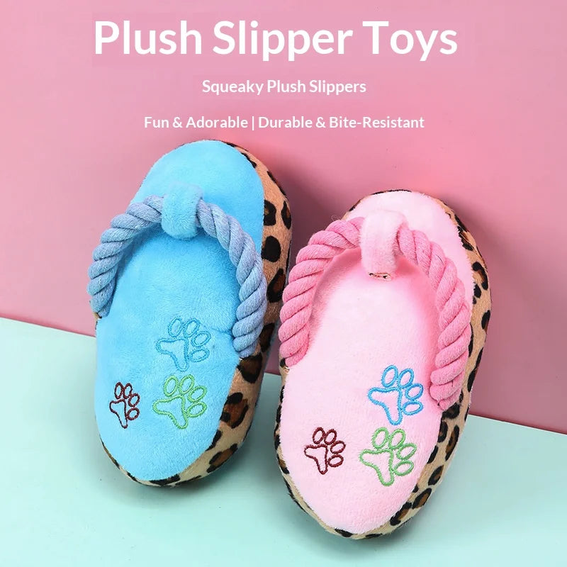 Plush Slipper Dog Toy – Durable Squeaky Rope Teether for Pet Boredom Relief