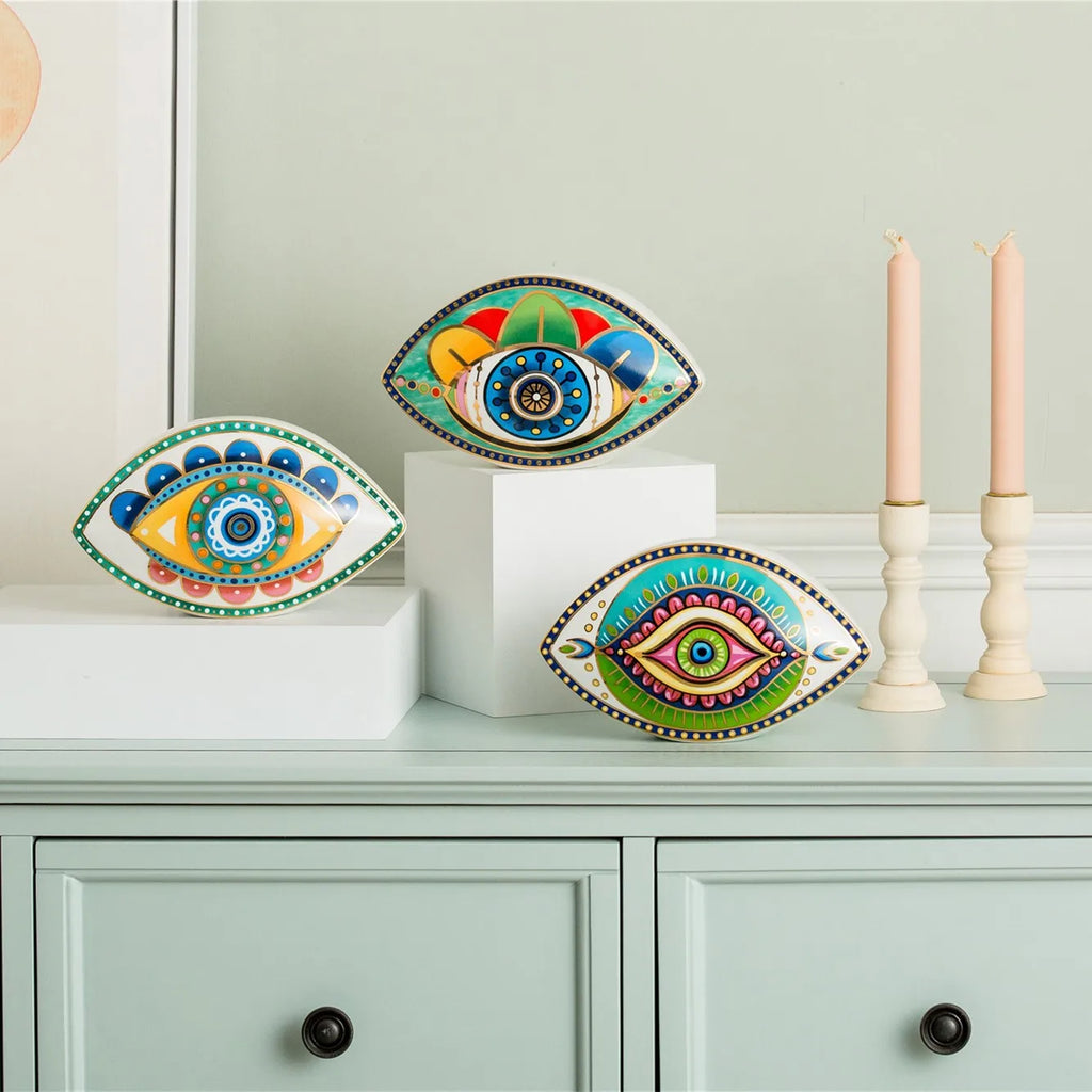 Ceramic Evil Eye Figurine – Lucky Amulet Ornament for Home Living Room Decor