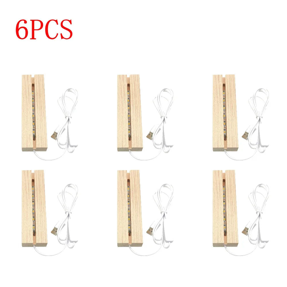 Rectangular Wooden LED Display Base – USB Light Stand for Acrylic Art Decor