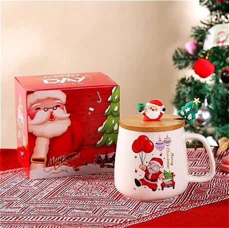 Ceramic Christmas Tree Mug – Festive Coffee Cup with Lid and Spoon for Gifts