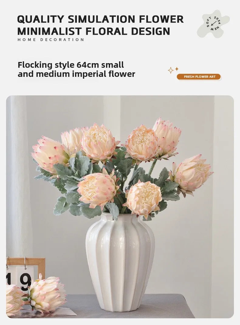 Artificial King Protea Flower – 25 Inch Faux Botanical for Home Wedding Decor