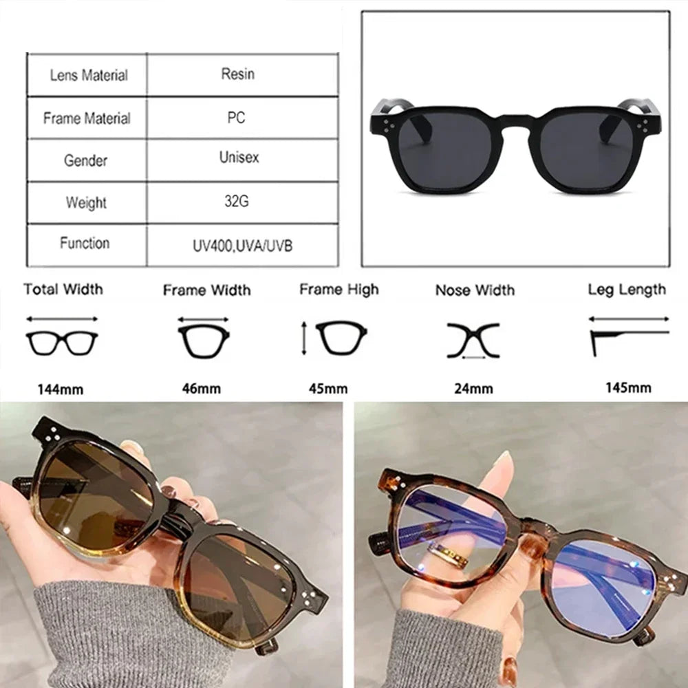 Vintage Rivet Oval Sunglasses – Leopard Anti Blue Light Frames for Men and Women