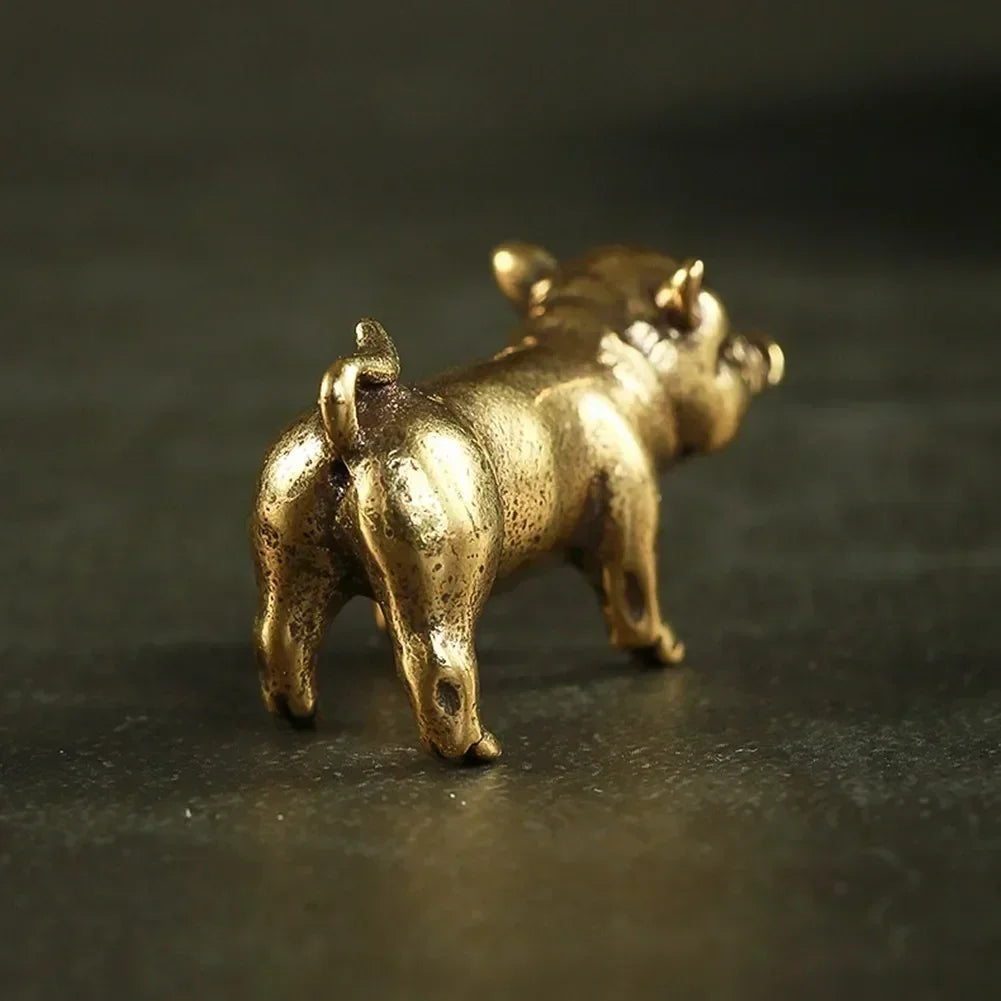 Pure Brass Pig Figurine – 3.3cm Chinese Zodiac Statue for Home Decor