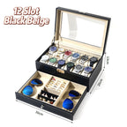 12 Slot Leather Watch Box – Lockable 2-Tier Jewelry Organizer for Display