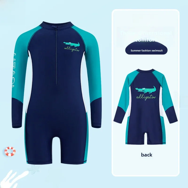 Boys Long Sleeve Swimsuit – UV Protection One-Piece for Summer Swimming