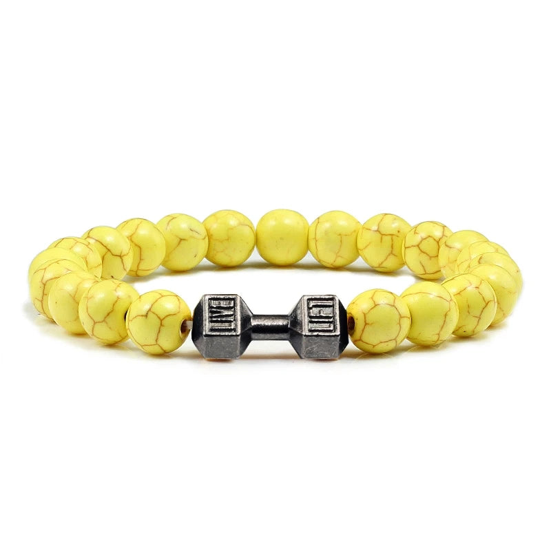 Volcanic Stone Dumbbell Bracelet – Matte Lava Bead Jewelry for Fitness Enthusiasts