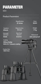 HD Zoom Binoculars – 20x50 BAK4 Prism Professional Telescope for Outdoor