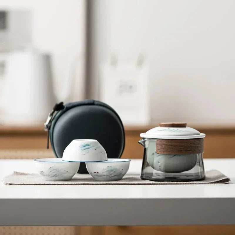 Portable Travel Tea Set – Ceramic Teapot and Cups for Camping