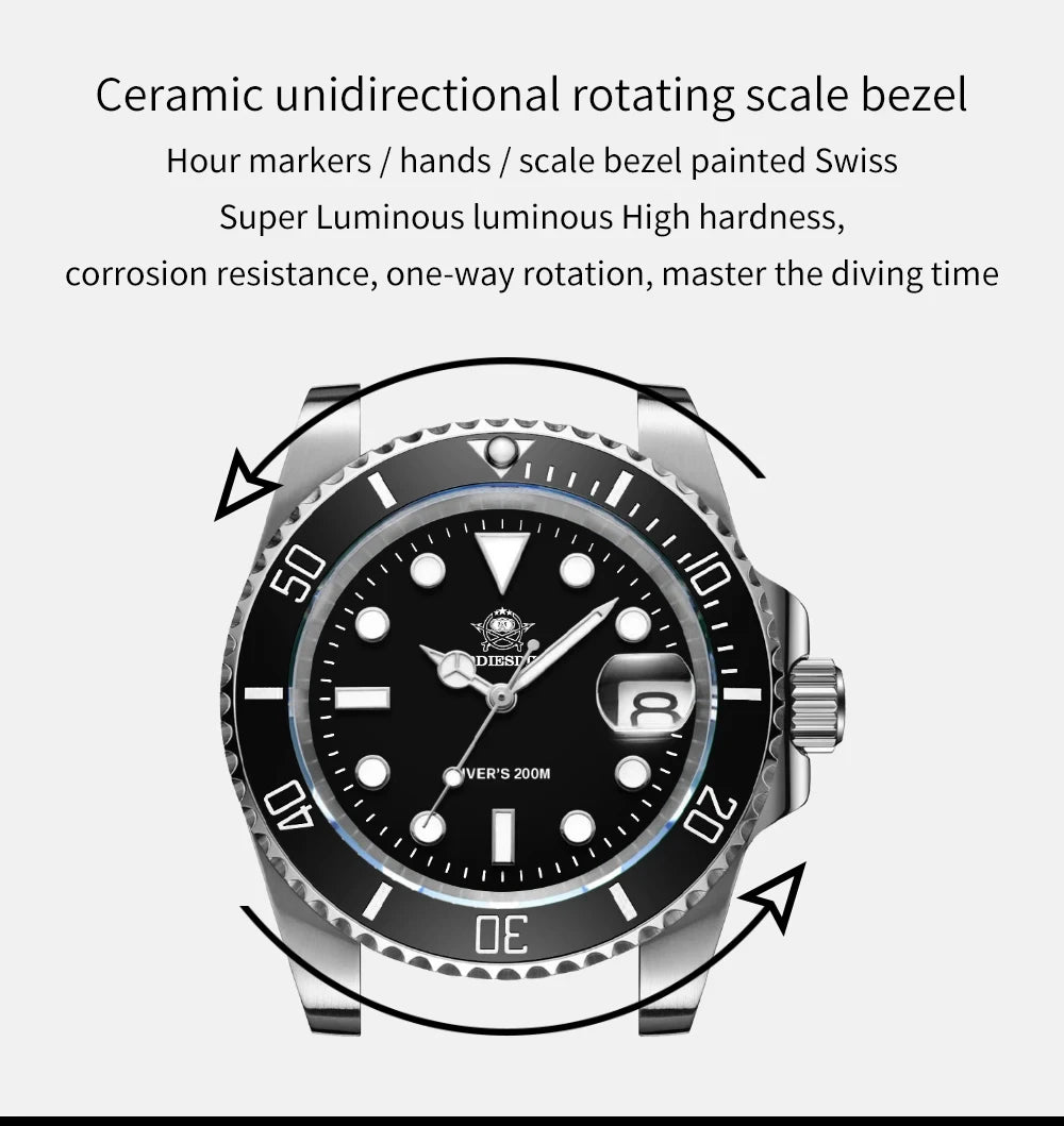 ADDIESDIVE Quartz Dive Watch – Stainless Steel Ceramic Bezel for Scuba Diving