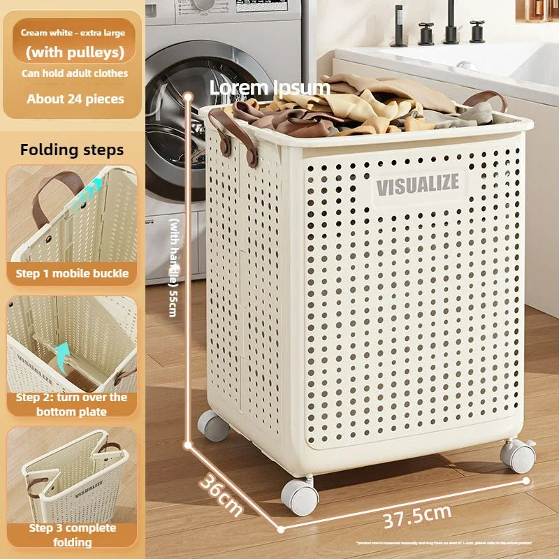 Rolling Laundry Hamper – Large Capacity Collapsible Basket for Bathroom