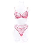 Polka Dot Mesh Lingerie Set – Sheer Underwire Bra and G-String for Women