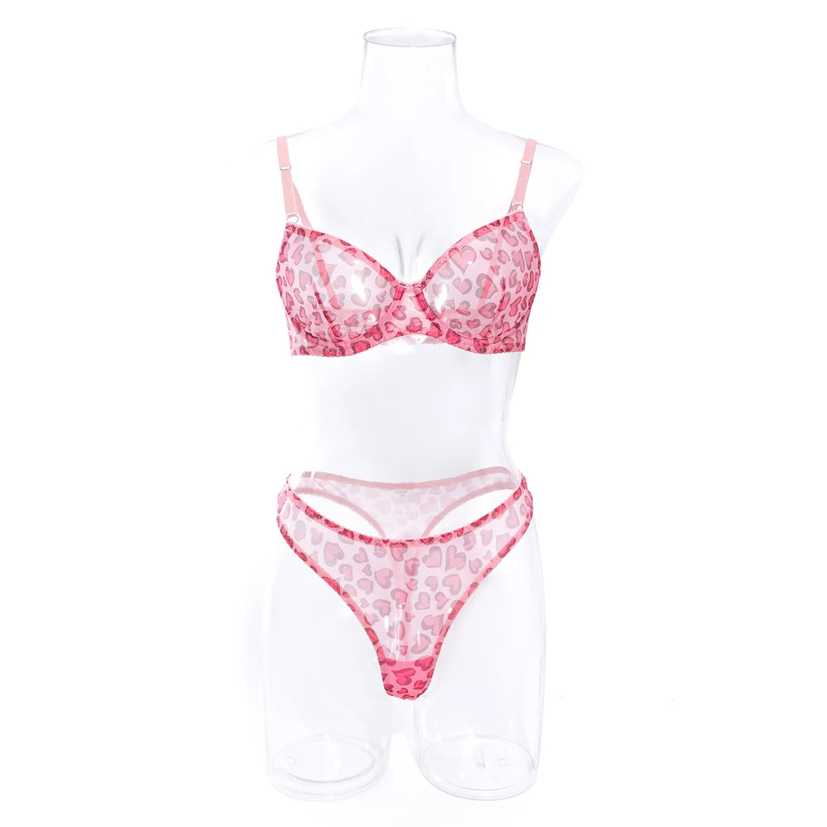Polka Dot Mesh Lingerie Set – Sheer Underwire Bra and G-String for Women