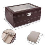 12 Slot Leather Watch Box – Lockable 2-Tier Jewelry Organizer for Display