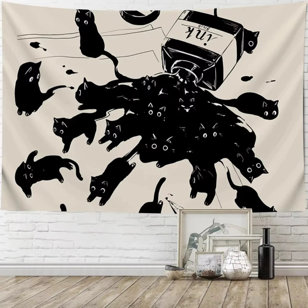 Black Cat Teacup Wall Hanging – Decorative Art for Bedroom Living Room Decor