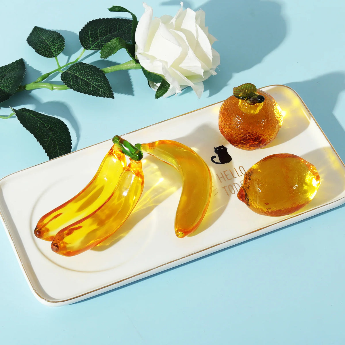 Hand Blown Glass Figurine – Yellow Crystal Fruit Paperweight for Home Decor
